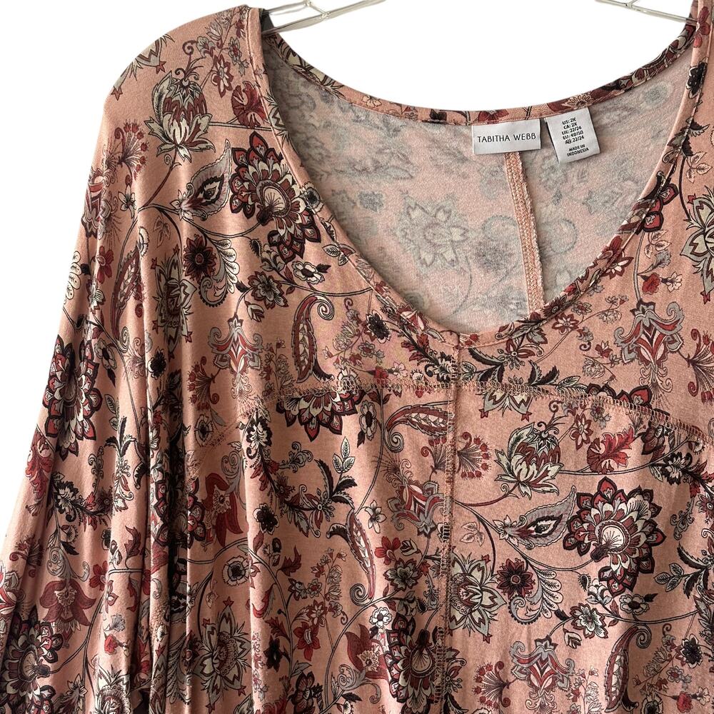 Tabitha Webb Knit Top Womens Size 2X Pink Paisley Floral V-Neck 3/4 Sleeve ee - Picture 3 of 8